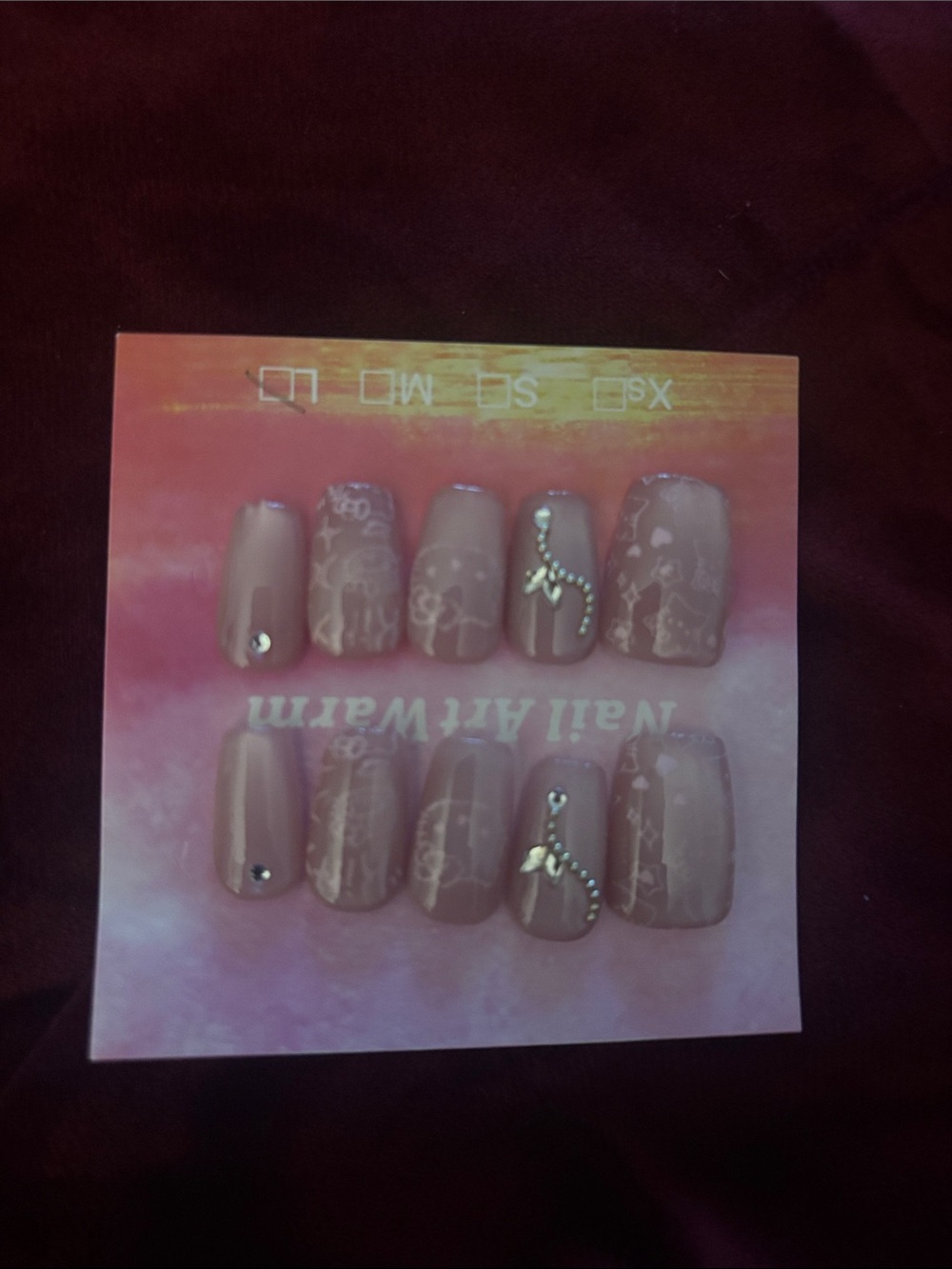 Press-On Nude Pink Floral Nail Set with Rhinestones